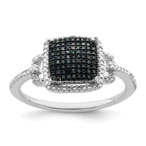 1 8 Ctw Blue & White Diamond 11mm Square Ring in Sterling Silver Online now