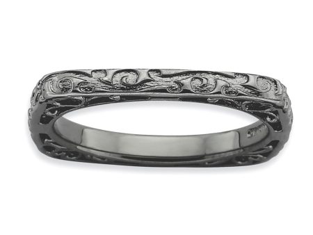 2.25mm Stackable Black Plated Silver Square Scroll Band Sale