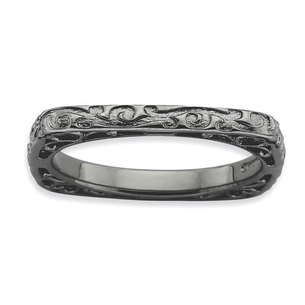 2.25mm Stackable Black Plated Silver Square Scroll Band Sale