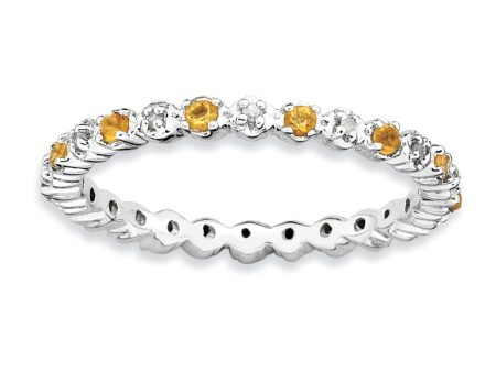 2.25mm Stackable Citrine & .04 Ctw HI I3 Diamond Silver Band on Sale