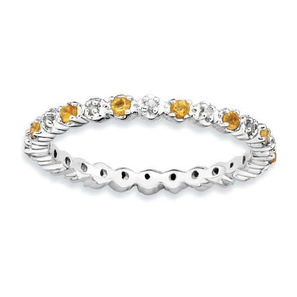 2.25mm Stackable Citrine & .04 Ctw HI I3 Diamond Silver Band on Sale