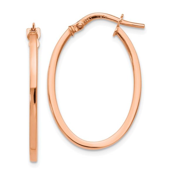 1.5mm Square Tube Oval Hoop Earrings in 14k Rose Gold, 26mm (1 Inch) For Discount