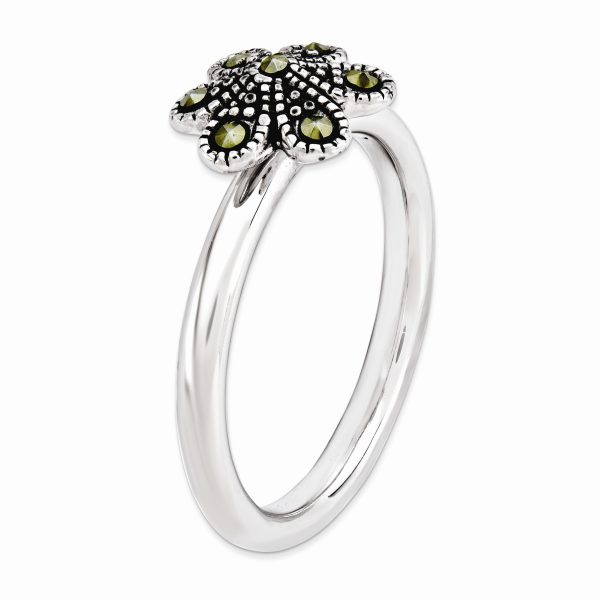 2.25mm Sterling Silver Stackable Marcasite Flower Ring Cheap