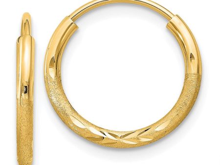 1.5mm x 15mm 14k Yellow Gold Satin Diamond-Cut Endless Hoop Earrings Cheap