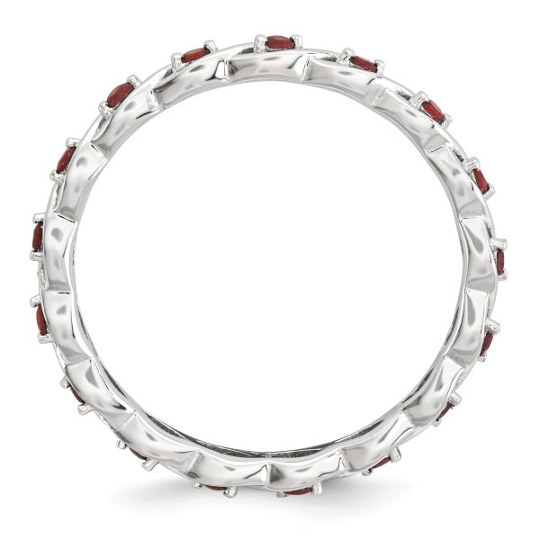 2.5mm Rhodium Plated Sterling Silver Stackable Garnet Twist Band Fashion