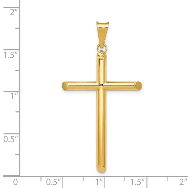 14k Yellow Gold Large 3mm Hollow Tube Cross Pendant For Cheap