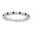 2.25mm Stackable Created Sapphire & .04 Ctw HI I3 Diamond Silver Band Cheap