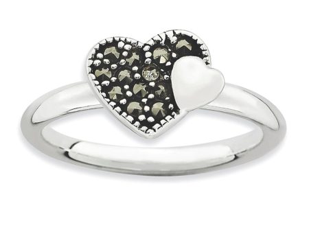 2.25mm Sterling Silver Stackable Marcasite Heart Ring Hot on Sale