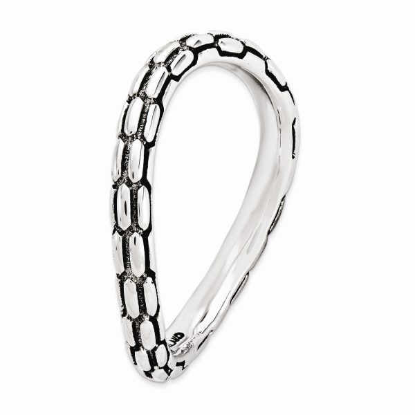 2.25mm Stackable Antiqued Sterling Silver Curved Dragon Skin Band For Sale