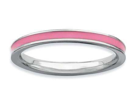 2.25mm Sterling Silver Stackable Pink Enameled Band Online Hot Sale