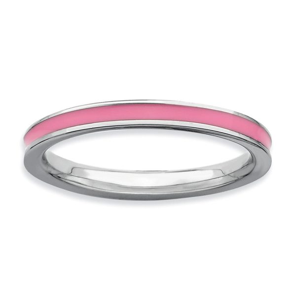 2.25mm Sterling Silver Stackable Pink Enameled Band Online Hot Sale