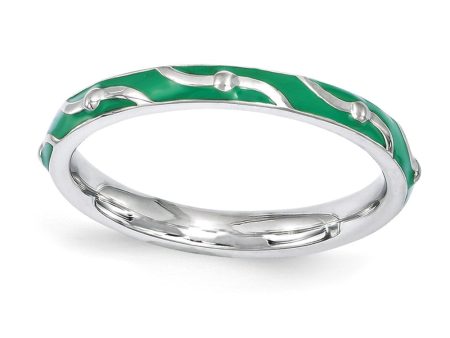 2.5mm Sterling Silver Stackable Expressions Green Enamel Band Discount