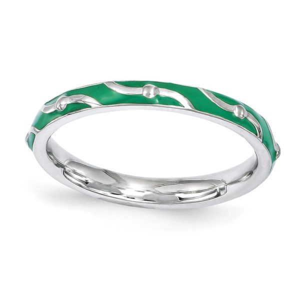 2.5mm Sterling Silver Stackable Expressions Green Enamel Band Discount