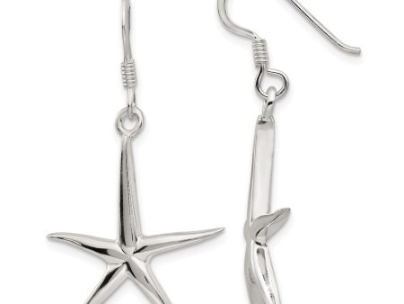 20mm Polished Pencil Starfish Dangle Earrings in Sterling Silver Hot on Sale