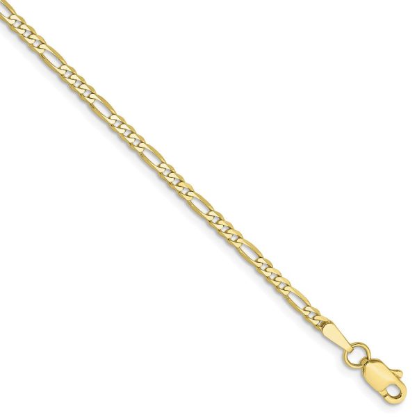 2.2mm, 10k Yellow Gold, Solid Concave Figaro Chain Bracelet Cheap