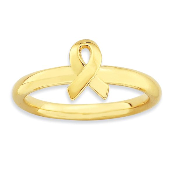 2.5mm Stackable 14K Yellow Gold Plated Silver Awareness Ribbon Ring For Discount