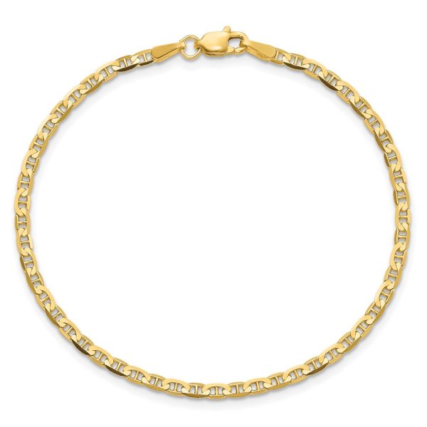 2.4mm 14k Yellow Gold Solid Concave Anchor Chain Bracelet Online Hot Sale