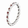 2.5mm Rhodium Plated Sterling Silver Stackable Garnet Twist Band Fashion