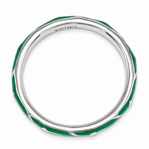 2.5mm Sterling Silver Stackable Expressions Green Enamel Band Discount