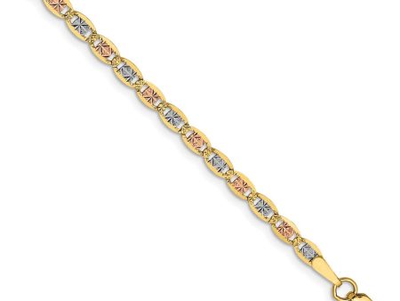 2.75mm 14k Gold Tri-Color Solid Fancy Pave Anchor Chain Bracelet Online now