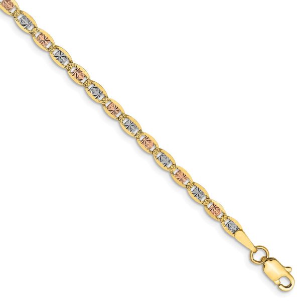 2.75mm 14k Gold Tri-Color Solid Fancy Pave Anchor Chain Bracelet Online now