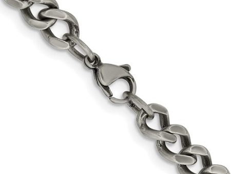 Men s 7.5mm Stainless Steel Antiqued Curb Chain Necklace For Cheap