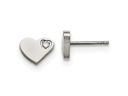 10mm Asymmetrical CZ Heart Post Earrings in Stainless Steel For Discount