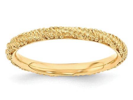 2.25mm Gold Tone Plated Sterling Silver Stackable Textured Band Hot on Sale