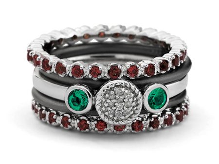 Two Tone Sterling Silver Garnet Eternity Stackable Ring Set Online now