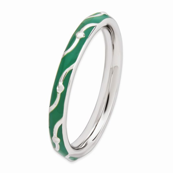 2.5mm Sterling Silver Stackable Expressions Green Enamel Band Discount