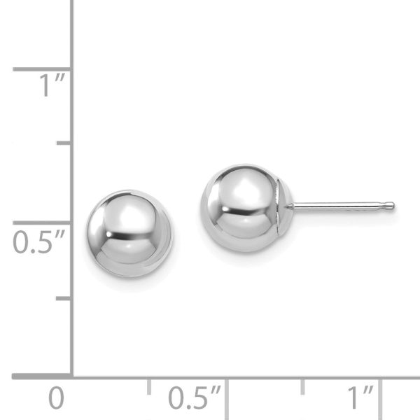 14k White Gold 7mm Polished Ball Silicone Push Back Stud Earrings Discount