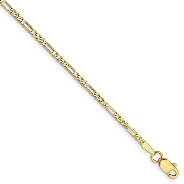 1.75mm, 10k Yellow Gold, Solid Concave Figaro Chain Bracelet For Sale