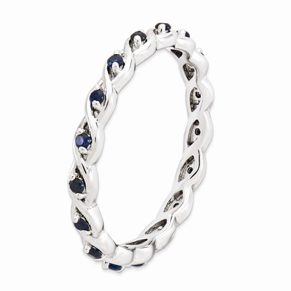 2.5mm Rhodium Sterling Silver Stackable Created Sapphire Twist Band Online now