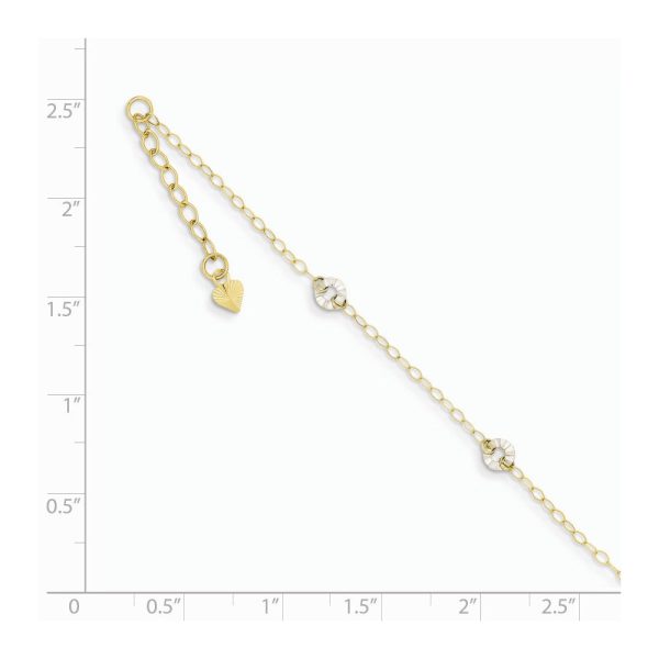 14k Two-Tone Gold Adjustable Oval Chain and Wavy Circle Anklet, 9 Inch Supply