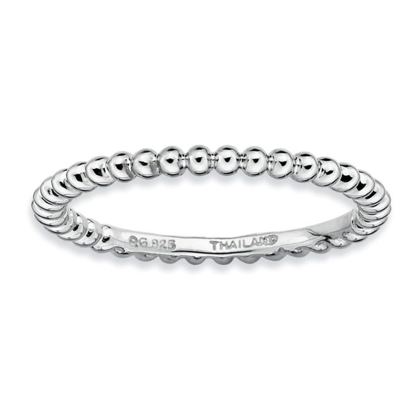 1.5mm Rhodium Plated Sterling Silver Stackable Beaded Band Fashion