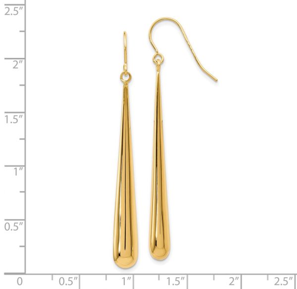 14k Yellow Gold Long Polished Teardrop Dangle Earrings, 52mm (2 Inch) Sale