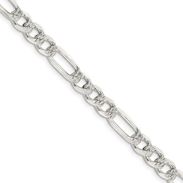 Men s 7mm, Sterling Silver, Pave Flat Figaro Chain Necklace Supply