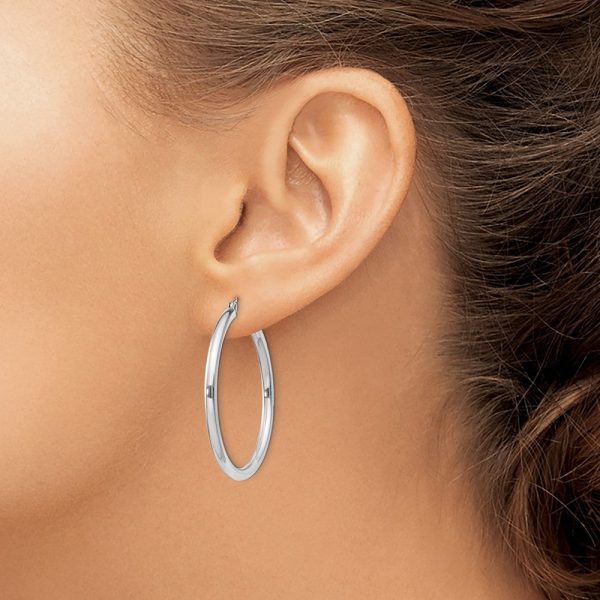 2.5mm, Sterling Silver, Classic Round Hoop Earrings - 35mm (1 3 8 In.) Hot on Sale