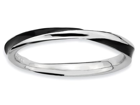 2.5mm Silver Twisted Black Enameled Stackable Band Online now