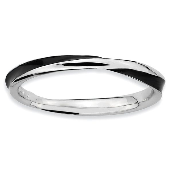 2.5mm Silver Twisted Black Enameled Stackable Band Online now