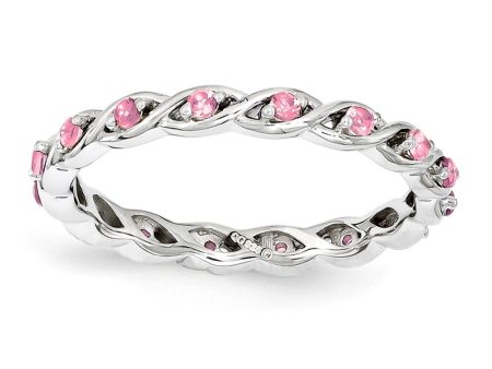 2.5mm Rhodium Sterling Silver Stackable Cr. Pink Sapphire Twist Band Fashion