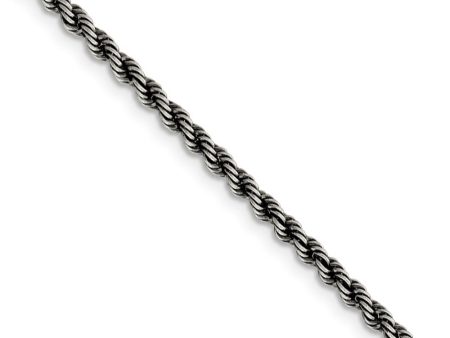 2.5mm Sterling Silver & Black Plated Solid Rope Chain Necklace Cheap