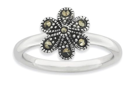 2.25mm Sterling Silver Stackable Marcasite Flower Ring Cheap