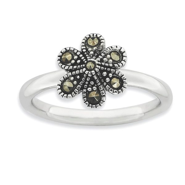 2.25mm Sterling Silver Stackable Marcasite Flower Ring Cheap