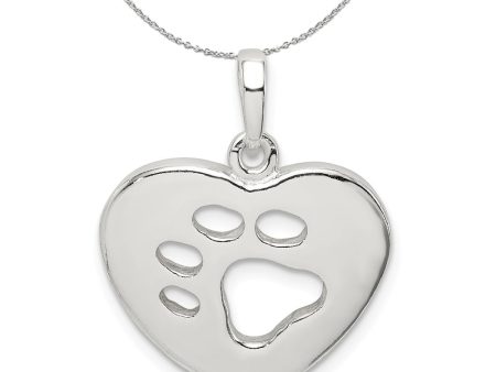 Sterling Silver 19mm Polished Heart and Paw Print Necklace Supply