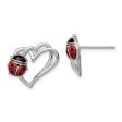 15mm Heart and Enameled Ladybug Post Earrings in Sterling Silver Hot on Sale