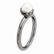 White FW Cultured Pearl & Black-plated Sterling Silver Stack Ring For Sale