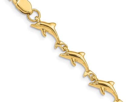 14k Yellow Gold Jumping Dolphin Bracelet - 7 Inch Supply