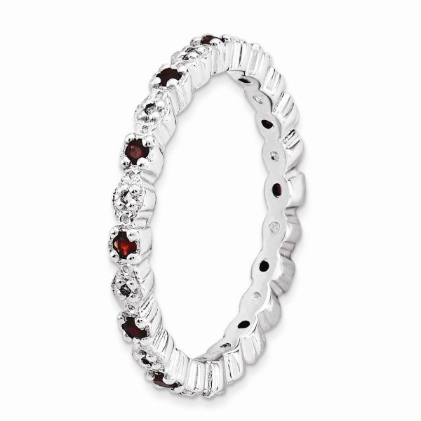 2.25mm Sterling Silver, Garnet & .04 Ctw Diamond Stackable Band Fashion