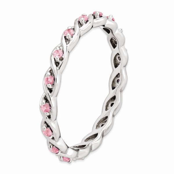 2.5mm Rhodium Sterling Silver Stackable Cr. Pink Sapphire Twist Band Fashion